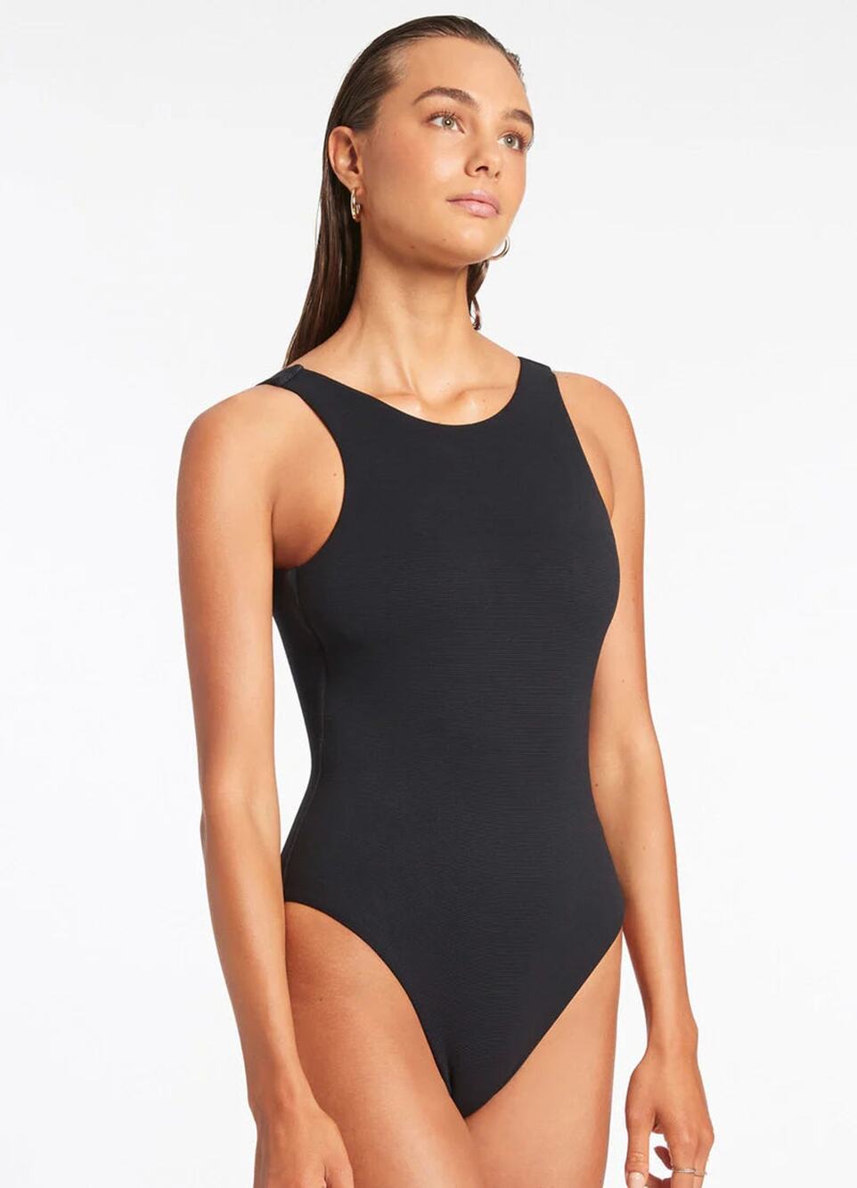 Jets Australia Isla Rib High Neck One Piece - Black NWT US 10 12